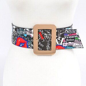 BNWT Mix Color Magazine Printed Fashion Wide Belt